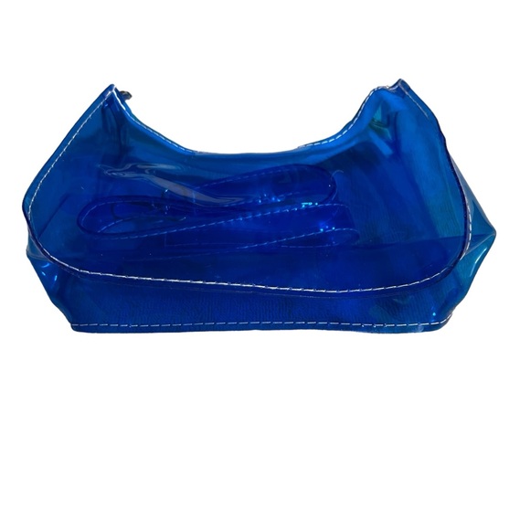 Trendy Clear Jelly Handbag Neon Blue Shoulder Bag - Picture 9 of 11